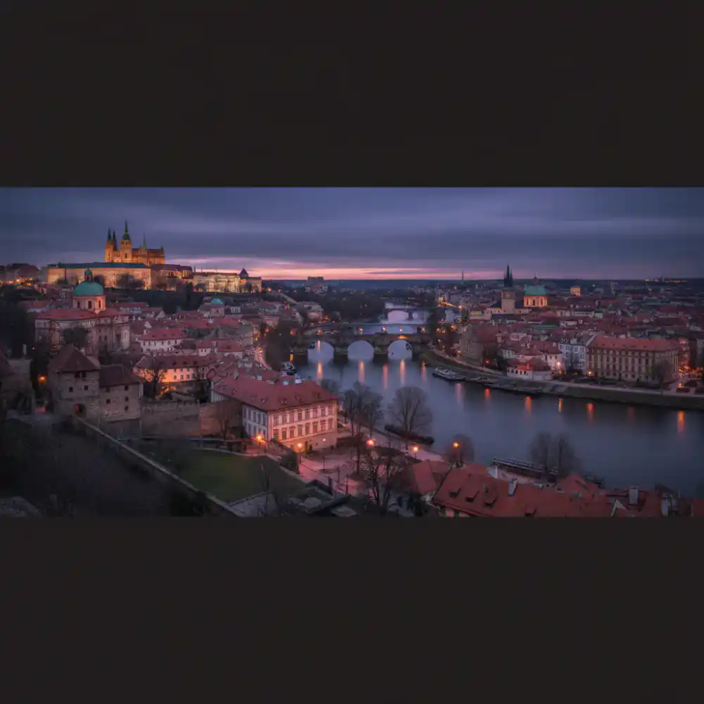 Panoramic antique city view of a European capital