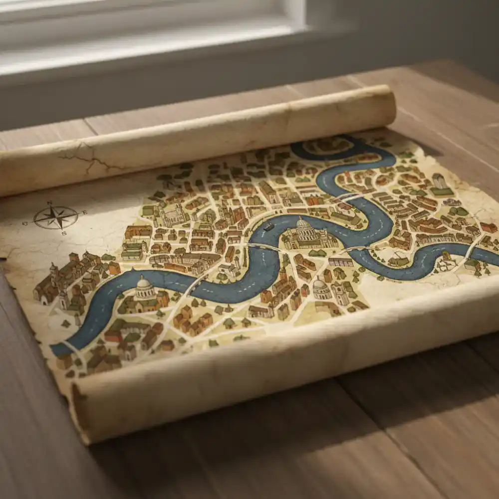 Detailed old map of London, showing River Thames