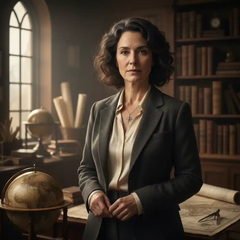 Portrait of Elara Vance, Chief Cartography Curator.