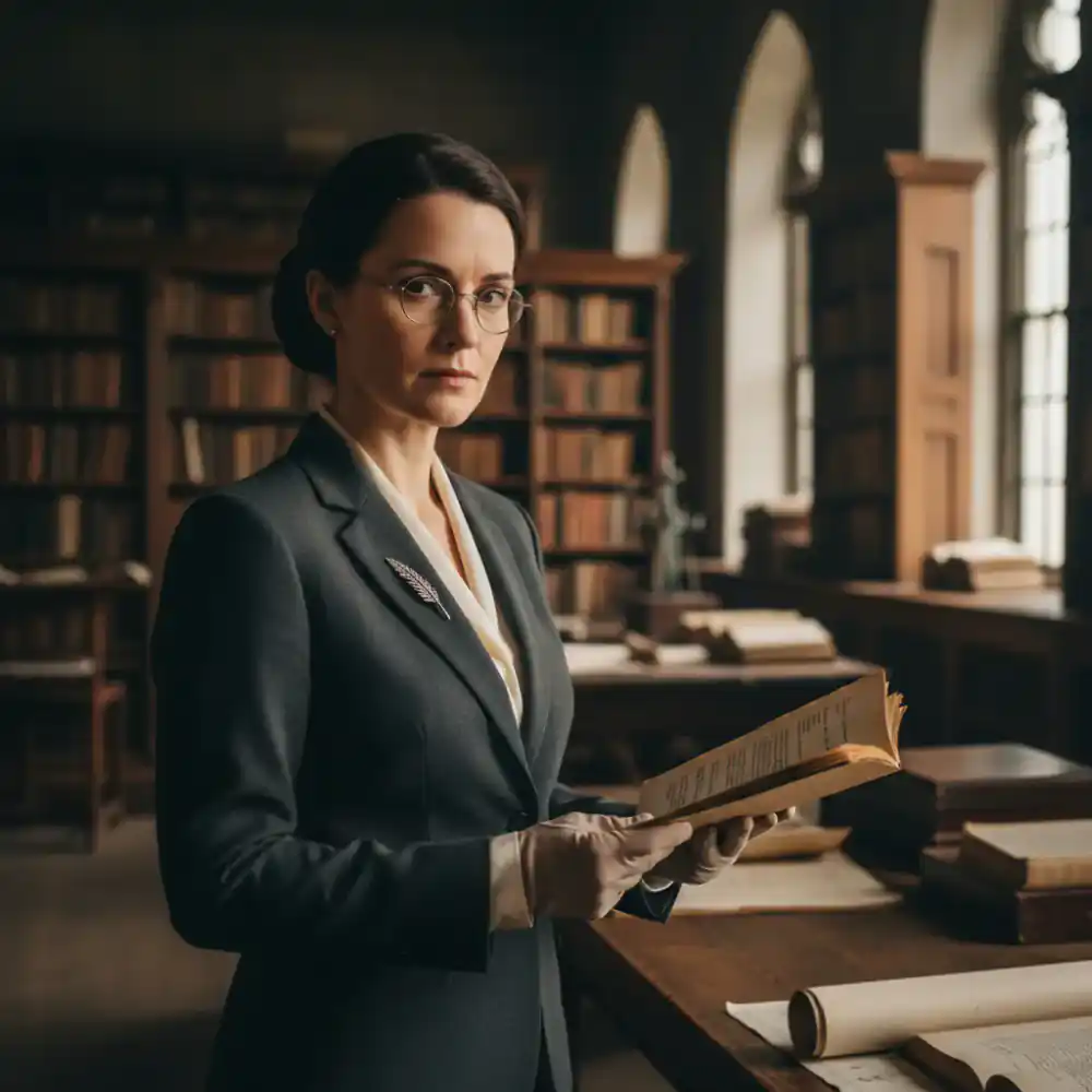 Portrait of Seraphina Dale, Lead Archivist & Conservator.